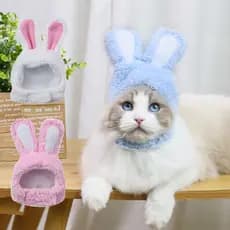 Chapéu divertido para gato com orelhas de coelho, chapéu de pelúcia quente para animais de estimação, cosplay de Natal,
