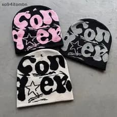 itens Vintage Y2K Lã Acrílico Chapéu De Malha Feminino Gorro Inverno Quente Gorros Harajuku Hip Hop Casual Crânios Boné