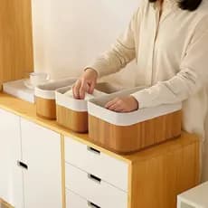 Conjunto Cestos Organizadores Bambu Natural Armazenamento Multiuso Organização Panos Papel