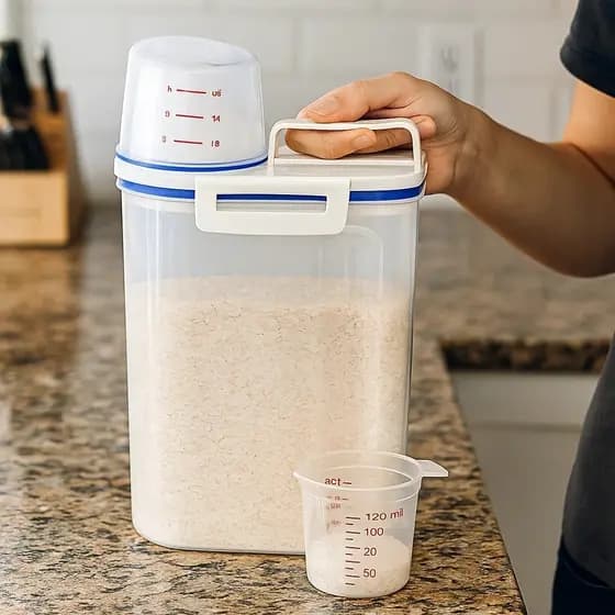 Pote Hermético Transparente 1,5kg com Dosador  Mantimentos Vedação Forte Porta Arroz Ração