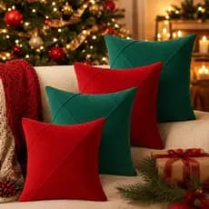 Kit 4 Capas de Almofada Drapeadas Natalinas 45x45cm – Decoração de Natal Moderna e Premium