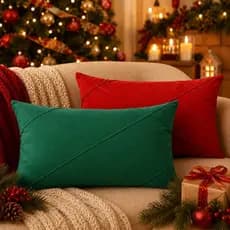 Kit 2 Capas de Almofada Baguete Natalinas 50x30cm Suede com Zíper Invisível – Decoração de Natal