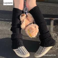 Solid Black Cool Knit Long Socks Women Knee High Elastic Leg Warmers Punk Lady Ankle Warmer Y2k Gothic Hip-hop Rock Sock
