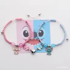 2pcs/set Anime Lilo & Stitch Pulseira De Ponto E Malha Com Ímã De Amor Corda Casal De Menino Aniversário Brinquedo De Pr
