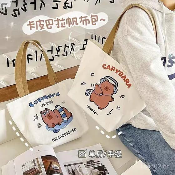 4 Estilos Anime Capivara Saco De Compras Dos Desenhos Animados Gráfico Tote Harajuku Shopper Feminino Lona Bolsa De Ombr