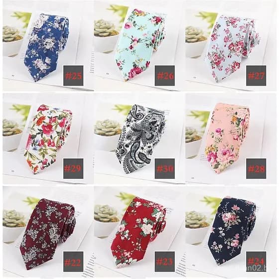 Gravata Masculina Azul Floral 6 cm Algodão Moda Com Estampa De Gravata Borboleta
