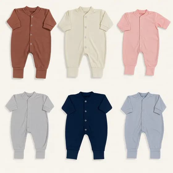 Kit 5 Macacões Bebê Malha Algodão Penteada Antialérgica vira pé enxoval bebê