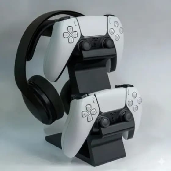 Suporte Vertical para PS5 – 2 Controles e 1 Fone de Ouvido Base Gamer Preto e Branco