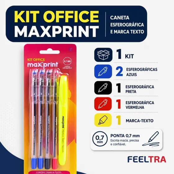 Kit Canetas Esferográficas E Marca Texto Maxprint Neon