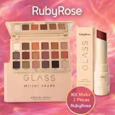 Kit Make Maquiagem Profissional Ruby Rose 2 Peças Paleta De Sombras Glass Mirror Shade + Batom Matte