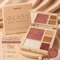 Paleta Compacta Ruby Rose 3 Em 1 Blush Iluminador Sombras Glass Glam Mirror Shade