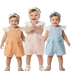 conjunto de jardineira com laços + blusinha conjunto para meninas charmoso e confortável jardineira para bebe