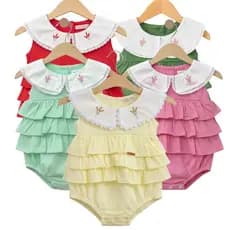 Body infantil para bebe bordado com gola e babados confortavel e charmoso bory para menina