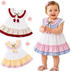 Vestido Infantil Bebê Babados Vestido para meninas Premium Linho Vestido Baby Com Detalhe Em Flor