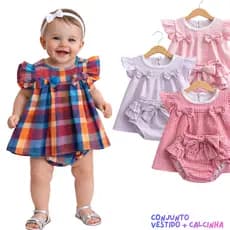 Vestido E Calcinha Xadrez Conjunto de Vestido Para Bebes Estampa