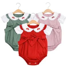 Body Infantil Bebê Gola Bordada e Laços Decorativos Bory Detalhes Em Laços Para Menina Bory Feminino