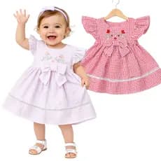 Vestido Quadriculado Bordado Para Bebês Vestido Para Meninas Xadrez Leve Confortavel Estampado Baby