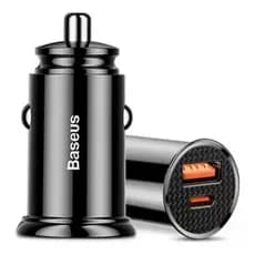 Carregador Veicular Turbo 30w Baseus 02 Portas USB-C Quick Charge PD Original Ultra rápido