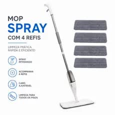 Mop Spray Giratório Limpeza Flash Mágico Rodo Esfregão Com Reservatório + 4 Refil Extra
