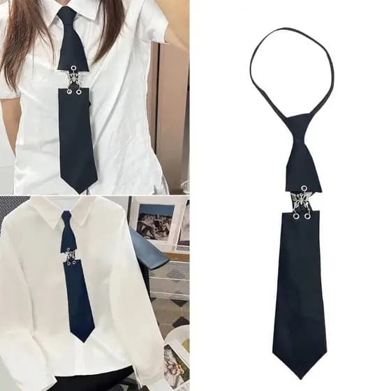 * Gravata Estudante Japonesa Para Uniforme Estético Punk Metal Borboleta Link Preto Pré Amarrad