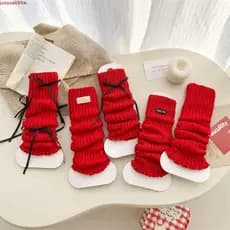 JUNYUE Meias Vermelhas De Ano Novo , De Balé Y2k De Natal Japonesas De Malha Com Laço Quente Lolita