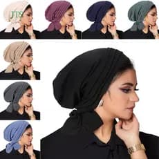 JTS (Estoque Pronto) PJX1 Gorro Feminino Turbante Chapéu Hijab Chapéus Cauda Longa Cabeça Envolve Elásticos Quimio Boné