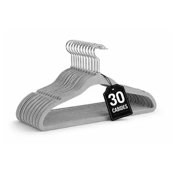 Cabides De Veludo Cinza Kit 30 Unidade Slim Adulto
