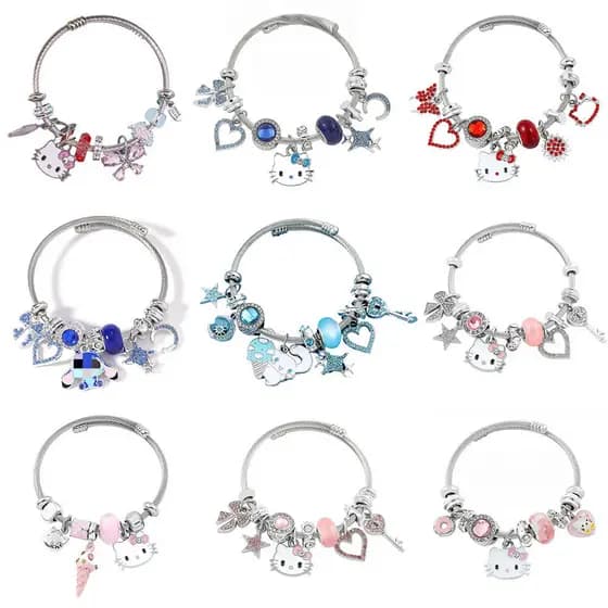 Lindo Hello Kitty Canela Pingente De Para Crianças Pulseira Estrela Do Coração Rhinestone