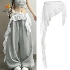 SHGIRLRL Mini Saia De Renda , Y2K Streetwear Harajuku Com Babados Cadarço , Saias Transparentes De Cintura Alta Franzida
