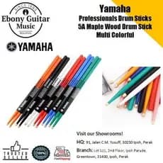 Baquetas de Bateria Profissionais Yamaha 5A Madeira de Bordo Multi Coloridas para Uso em Prática ESU7