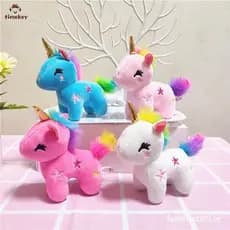 Chaveiro de pelúcia de unicórnio de pelúcia em renda-íris pequena para brinquedos de pelúcia