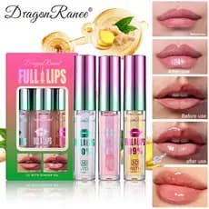 Dragonranee Conjunto de Três Peças para Cuidado Labial: Essência Labial Hidratante e Óleo Labial