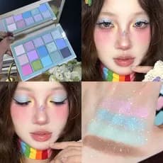 Paleta de sombras de 15 cores, roxo camaleônico fosco e perolado, sombra de maquiagem colorida.