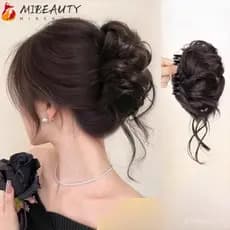 MIBEAUTY Peruca De Cabeça De Coque , Clipe De Garra De Cabelo Sintético Encaracolado , Marrom Preto Fofo Natural Feminin