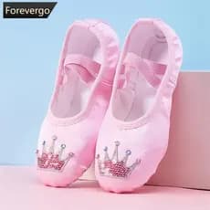 Kids Bordados Cartoon Crown Ballet Sapatos De Profissional Meninas De Sola Macia Feminino Yoga Gym Dance Shoes