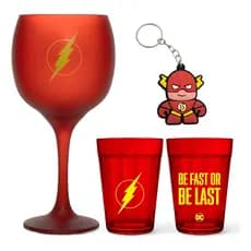 Kit The Flash Taça Vidro 615ml + 2 Copo Americano E Chaveiro