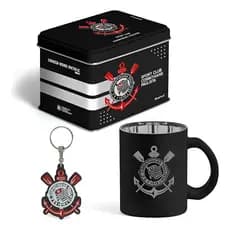 Kit Caneca Corinthians Vidro Caixa Organizadora + Chaveiro