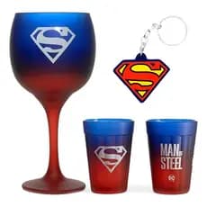 Kit Superman Herói Taça 615ml + 2 Copo Americano E Chaveiro