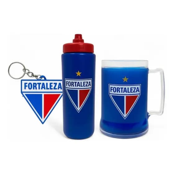 Kit Fortaleza Futebol Garrafinha Jogo 800ml Caneca Chaveiro