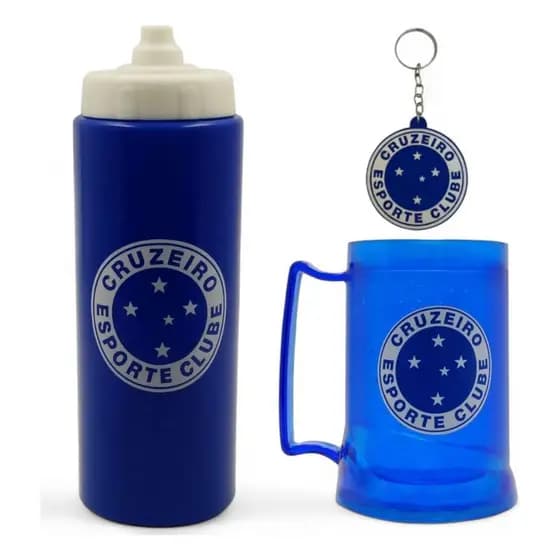 Kit Cruzeiro Futebol Minas Garrafinha + Caneca E Chaveiro