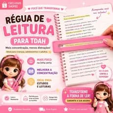 Régua de Leitura e Marcador de Página Rosa Escolar Dislexia Alfabetização Infantil TDAH Escolar