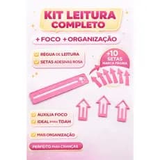 Kit Leitura Régua + Marca Página Seta Rosa Auxilia Foco TDAH Dislexia Escolar Infantil