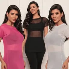 Kit 3 ou 1 blusa feminina plus size veste legging tule manga curta camiseta treino academia transparente