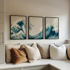 Essência do Oceano – Painel de 3 Quadros com Arte Japonesa kit