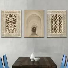 Conjunto 3 Quadros Mandala Muxarabi Árabe Tríptico Decoração Elegante Promoção Sala Zen