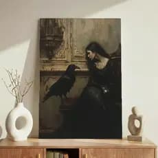 Quadro Decorativo Gótico Dark Mulher e Corvo Aesthetic Sem Furar Parede