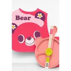 Prato Infantil com Divisórias + Talheres + Babador Bear – Kit  4 peças