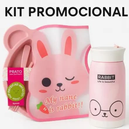 Kit Refeição Infantil Completo – Prato Divisórias + Babador + Garrafinha