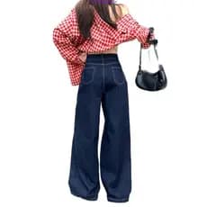 calça jeans feminina calça jeans feminina pantalona Jeans retrô azul escuro de perna larga para mulheres pré-outono no