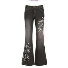 Jeans De Design Retrô Americano Para Mulheres , Calças Bordadas De Cintura Baixa Com Corte Fino E Flare , Y2K 6MRE